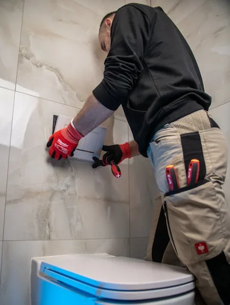 HL Dobbins Services technician installing a bathroom fixture